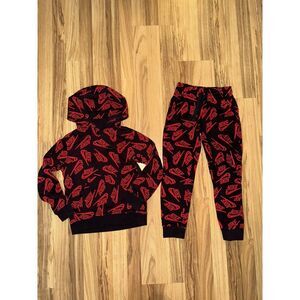 Nike Boys Outfit Size XS 6/7 Hoodie Pants Cotton Red Black‎ EUC